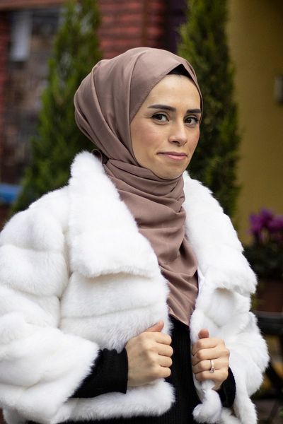 dafne moda Bordered Panel Chiffon Brown Shawl