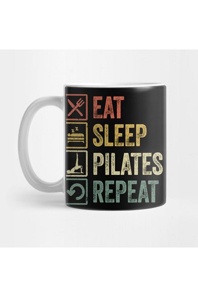 Pixxa Funny Eat Sleep Pilates Repeat Retro Vintage Gift Mug Cup