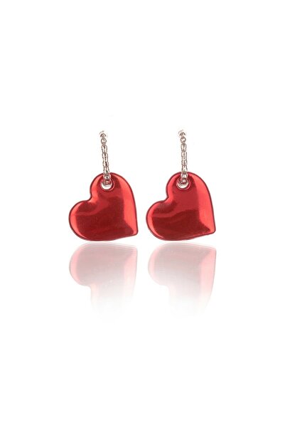 Leerybee Chrome Bright Red Heart Earrings