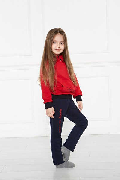 GÖKÇECİK TEKSTİL Children's Fairy Tale Tracksuit Set Red/Navy Blue Kidsabu