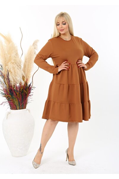 LİKRA Γυναικείο φόρεμα Mira με κορδόνια μεγάλου μεγέθους κανέλα