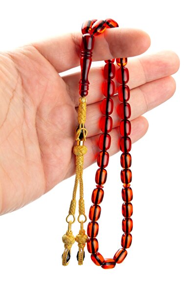 OTTOTESBİH Rozariu de chihlimbar de foc cu ciucuri de Kazaz, argint placat cu...