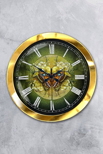 Platin Saat هدية ساعة حائط على شكل فراشة معدنية ذهبية مقاس 36 سم