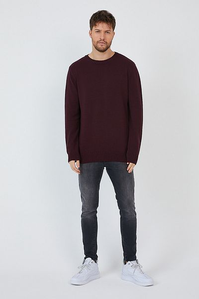 Matte Helsinki Men's Crew Neck Claret Red Plain Knitwear Sweater