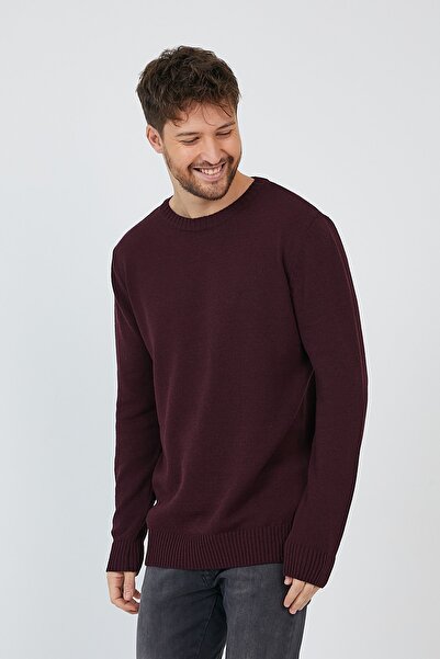 Matte Helsinki Men's Crew Neck Claret Red Plain Knitwear Sweater