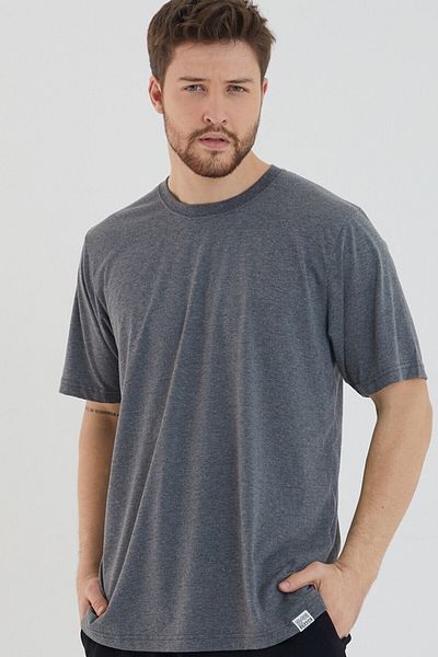 AMAZING CRASH Αντρικό μπλουζάκι Anthracite Basic Crew Neck Regular Fit με κοντό μανίκι