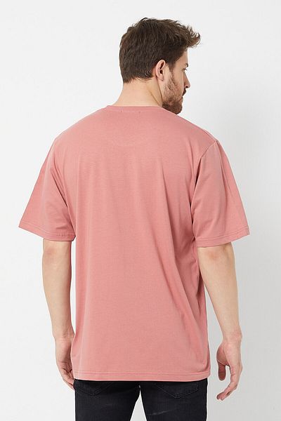AMAZING CRASH Ανδρικό μπλουζάκι Dusty Rose Basic Crew Neck με κανονική εφαρμογή με κοντό μανίκι