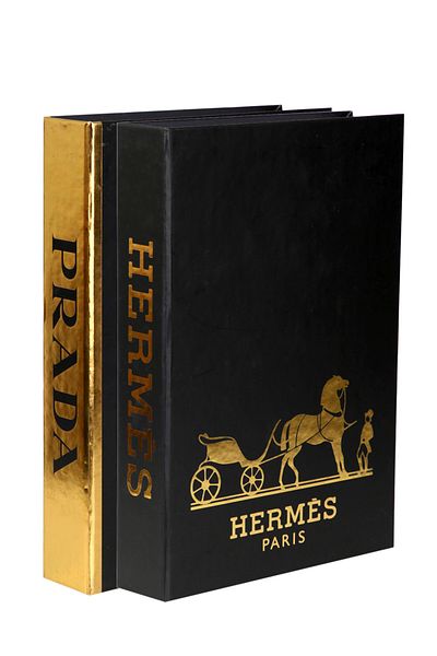 irayhomedecor 2-Piece Black Gold Prada-hermes Decorative Book Box