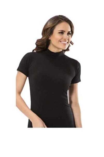 KOTA İÇ GİYİM Women's Black Turtleneck Short Sleeve Bodysuit New Season