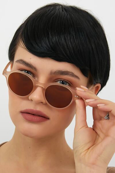ModaLand Elda Bej Yeni Round Unisex Güneş Gözlüğü