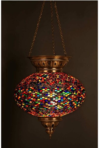 DezHome Üç Zincirli Tekli Mozaik Sarkıt Avize Otantik Bohem En Büyük Cam 30cm