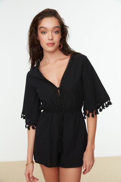 Trendyol Collection Black Tassel Detailed Beach Jumpsuit TBESS21TU0272