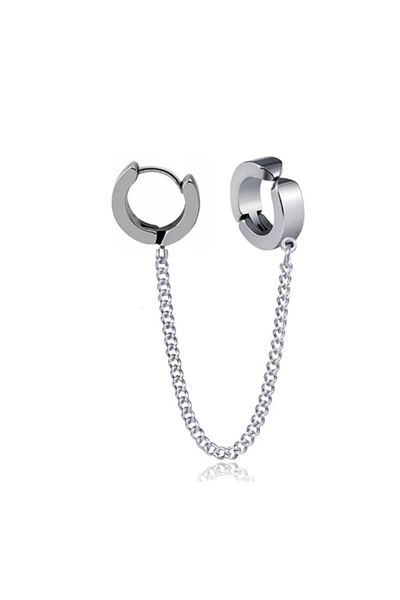 The Collection Chain Linked Silver Surgical Steel Hoop Earrings With Bottom Hole Without Top Hole