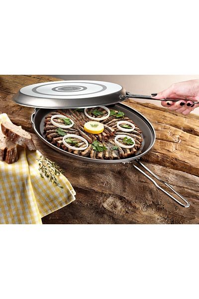 Cem Bialettı Twin Fish Pan / Double Sided Fish Pie Pancake Pan / 32 Cm / Steel Handle / Granite