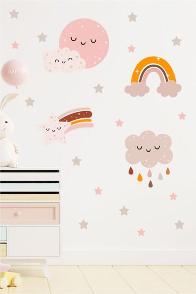 neşeli günlerim Παστέλ Ουρανός + Αστέρι 140 Τεμάχια Αυτοκόλλητο Τοίχου 50x100cm