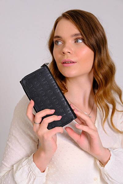 Just Polo Women's 8 Cards, 1 ID Compartment, Snap Fastener and Zipper Closure, Multifunctional Vegan Wallet