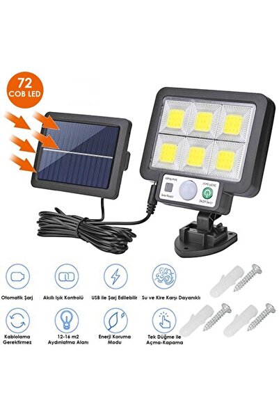 Trendpoint 6gözlü 72cob Ledli Solar Usbli Bahçe Aydınlatma Hareket Sensörlü G...