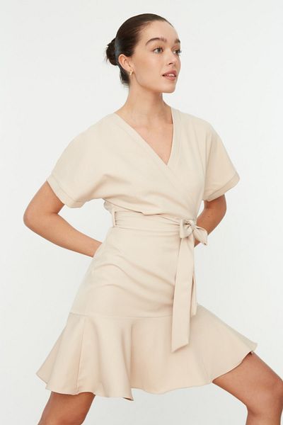 Trendyol Collection Ékköves öves A-vonalú szoknya fodros mini szőtt ruha TWOSS20EL0944