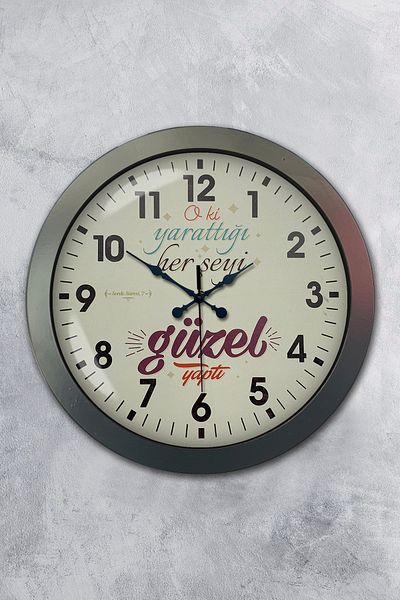 Kasva Concept Gift 36 cm Chrome Metal Hadisi Sheriff Wall Clock