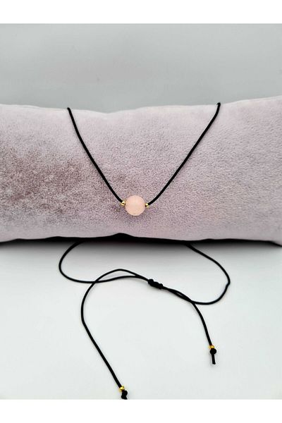 GÜMÜŞTEL EL SANATLARI Certified Libra Zodiac Pink Quartz Stone Natural Stone Necklace