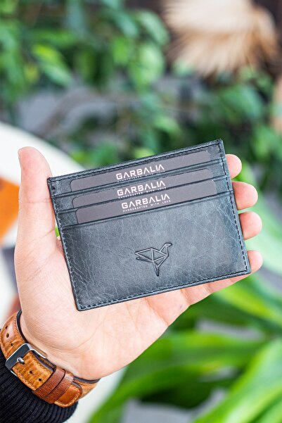 Garbalia Unisex Μαύρο Ανθρακί Locket Πορτοφόλι Crazy Leather Cardholder