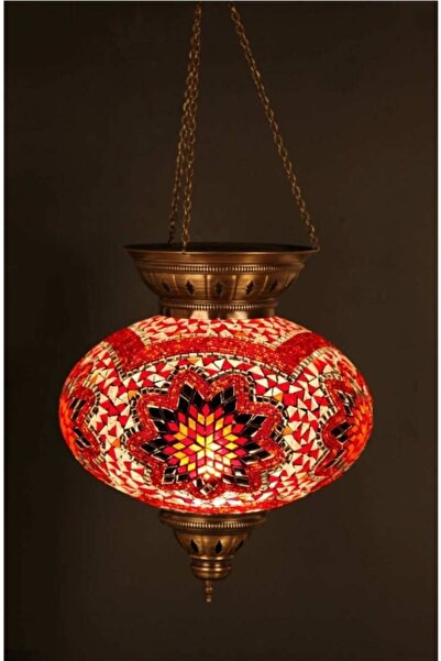 DezHome Üç Zincirli Tekli Mozaik Sarkıt Avize Otantik Bohem Büyük Cam