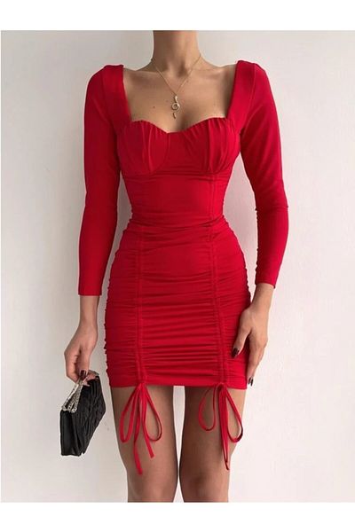 Afiş Butik Rochie mini roșie cu frunte adunată