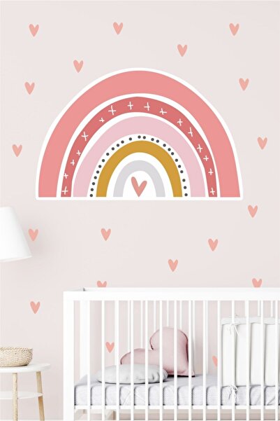 neşeli günlerim Set de autocolante de perete cu curcubeu și 120 de inimi 50x1...