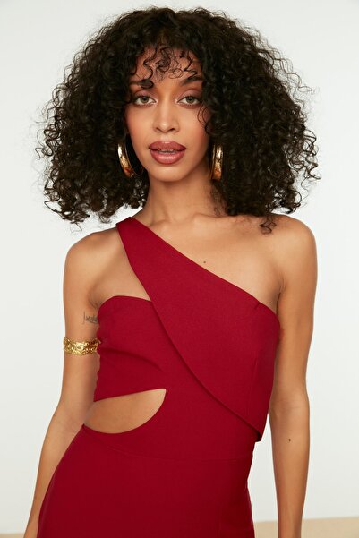 Trendyol Collection Burgundy Collar Detailed Evening Dress TPRSS22EL0562