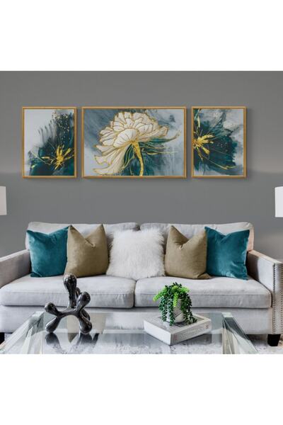 TekTablo Çerçeçveli Çiçek Desenli Ahşap Tablo Seti