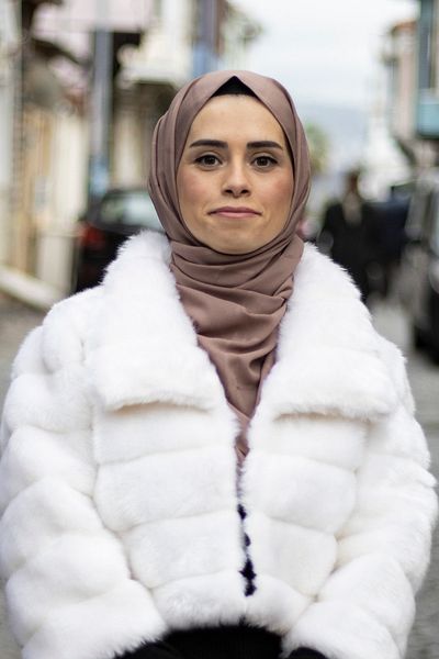 dafne moda Bordered Panel Chiffon Brown Shawl