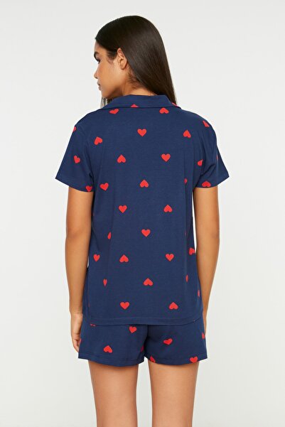 Trendyol Collection Sada pyžama Heart Navy Blue s bavlněnými šortkami - THMSS21PT0756