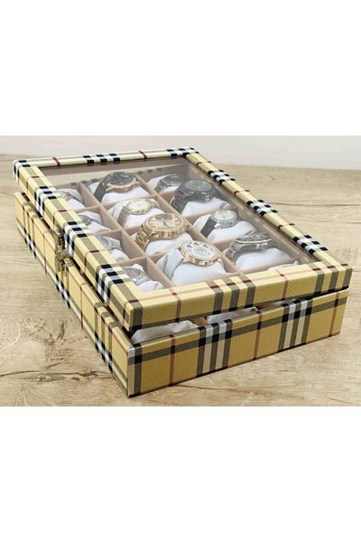 Kelepir Fırsatlar Handmade Yellow Plaid 15 Wristwatch Capacity Large Size Jewelry Necklace Anklet Watch Box