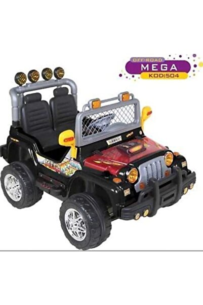 Genel Markalar Akülü Çocuk Arabası Aliş 504k Kumandalı Mega Jeep 2 Kişilik Siyah