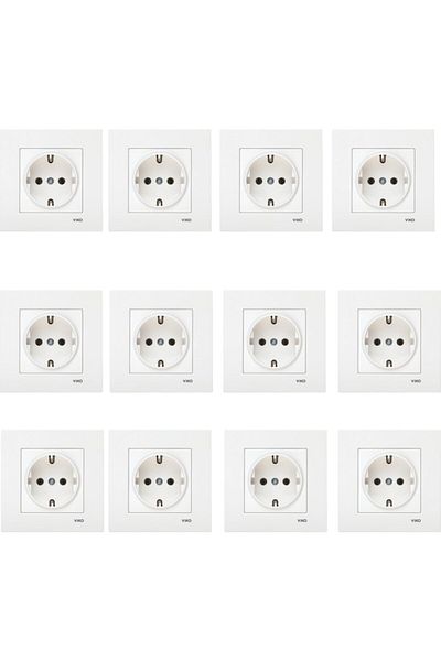 VİKO Karre Series 12 Plug Grounded Socket Set White - Frame Included