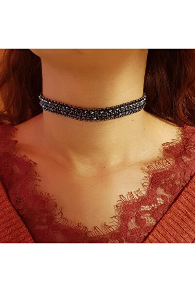 Handmade By HLY Handmade Anthracite Color Crystal Stone Necklace