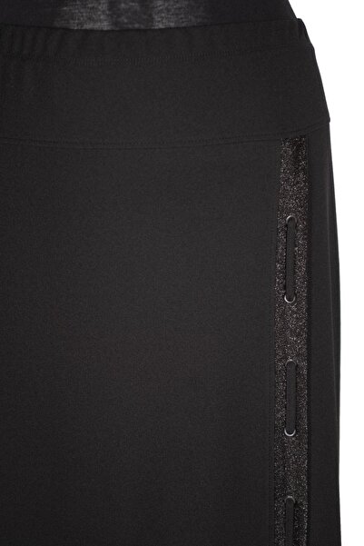HESNA Women's Esma Side Glitter Lined Black Bell Skirt