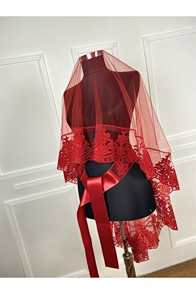 ZEYMERADE Κόκκινο Νυφικό Πέπλο Κάλυμμα Χέννα Σετ Μέγεθος Flocked Glitter