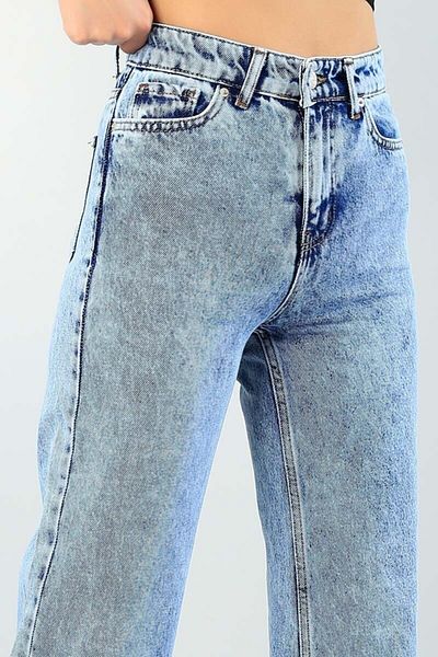 LİMABEL Blue Snow Wash Blugi largi cu talie foarte înaltă Blugi largi din lycra Blugi Palazzo