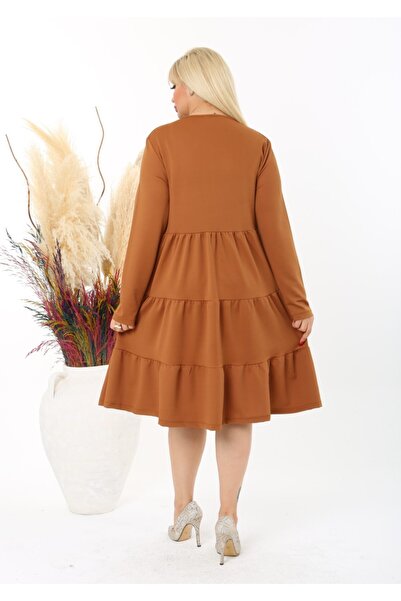 LİKRA Γυναικείο φόρεμα Mira με κορδόνια μεγάλου μεγέθους κανέλα