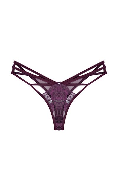 Zena 3-Piece Fancy Women's Thong Panties with Lace Front and Tulle Rope Detail on the Back
