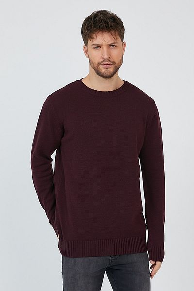 Matte Helsinki Men's Crew Neck Claret Red Plain Knitwear Sweater
