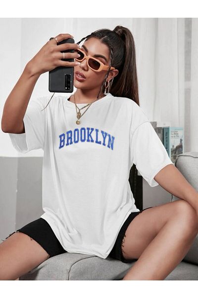 AFROGİYİM Μπλουζάκι με στάμπα Brooklyn με λευκό oversize