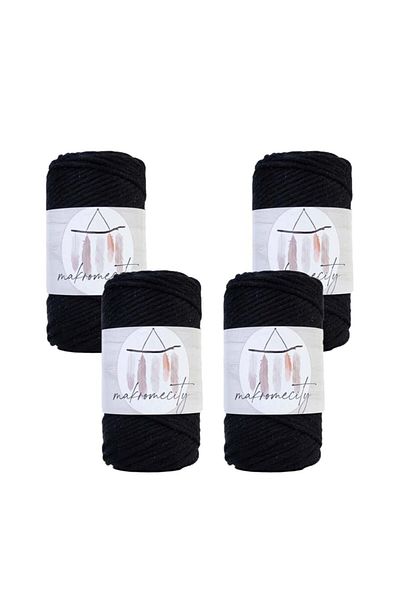 Makromecity Premium Screwed Macrame Thread 3mm Macrame Screwable Hobby Thread Set of 4 Black