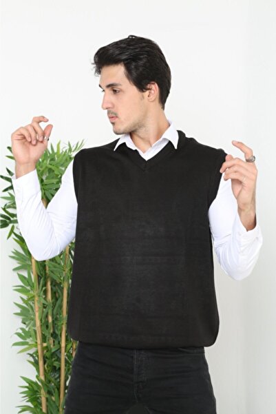 Nacar Erkek Siyah V Yaka Süveter Yelek