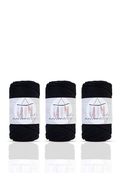 Makromecity Premium Screwed Macrame Thread 3mm Macrame Screwable Hobby Thread Set of 3 Black