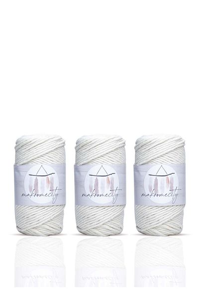 Makromecity Premium Taranan Makrome Ipi 3mm Makrame Taranabilir Hobi Ipi Σετ 3 τεμαχίων 3 εκρού
