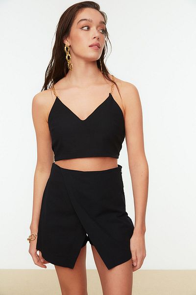 Trendyol Collection Černé dvouřadé plážové šortky plážová sukně TBESS22SR0023