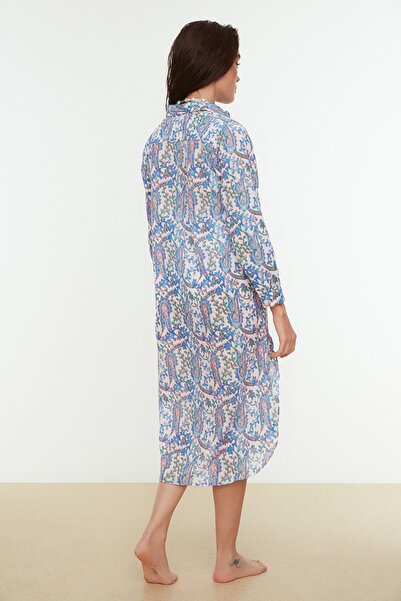 Trendyol Collection Multicolored Printed Long Voile Beach Kimono&Beach Kaftan TBESS20KM0017