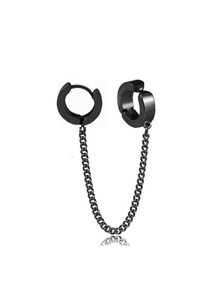 The Collection Chain Linked Black Surgical Steel Hoop Earrings With Bottom Hole Without Top Hole